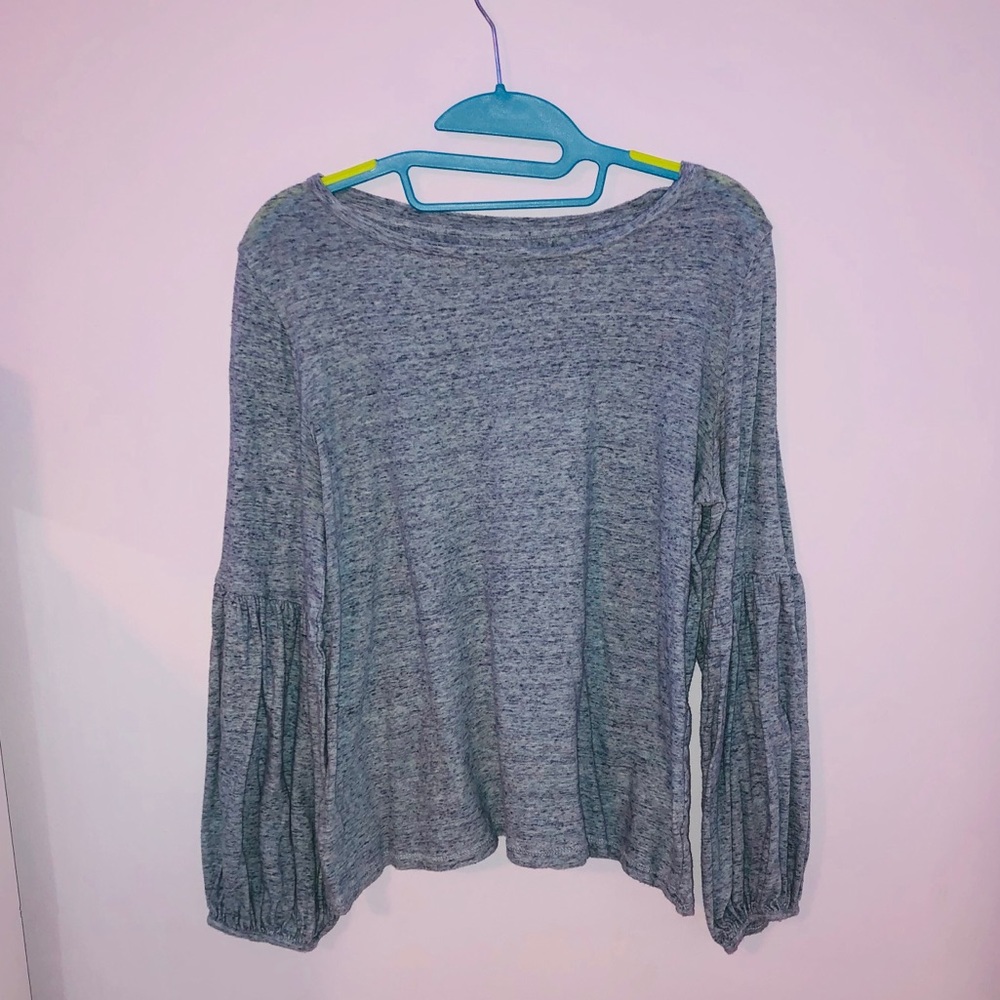 Loft plain grey-blue ruffles sleeve top